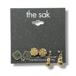 The Sak Earring Set. 3 Pairs Mixed Studs & Drops | Recycled Metal | NWT